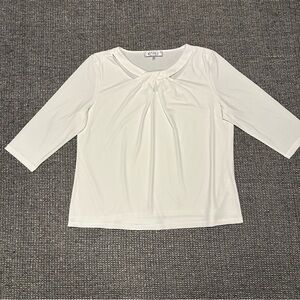 Kasper White Twist-Neck Long Sleeve Top